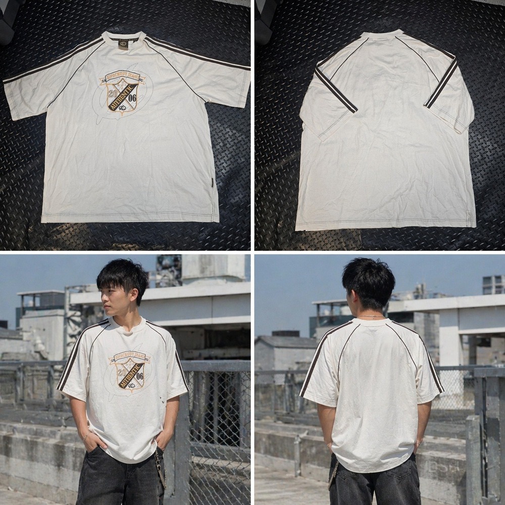 Knockout Jeans‎ Mens 4X T-Shirt Cream Crest Graphic Raglan Sleeve Streetwear Y2K